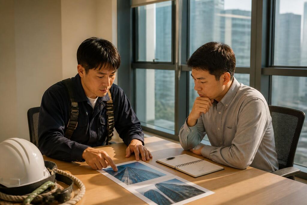 경남 유리창청소 작업 범위와 현장 조건 이미지