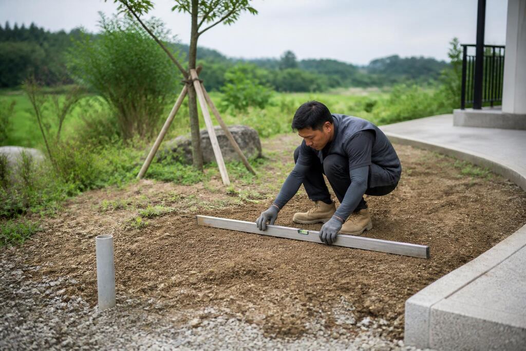 충남 잔디 조성공사 작업 범위와 현장 조건 이미지