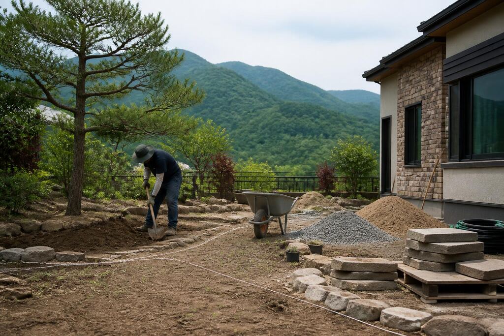 강원특별자치도 정원 조성공사 작업 범위와 현장 조건 이미지