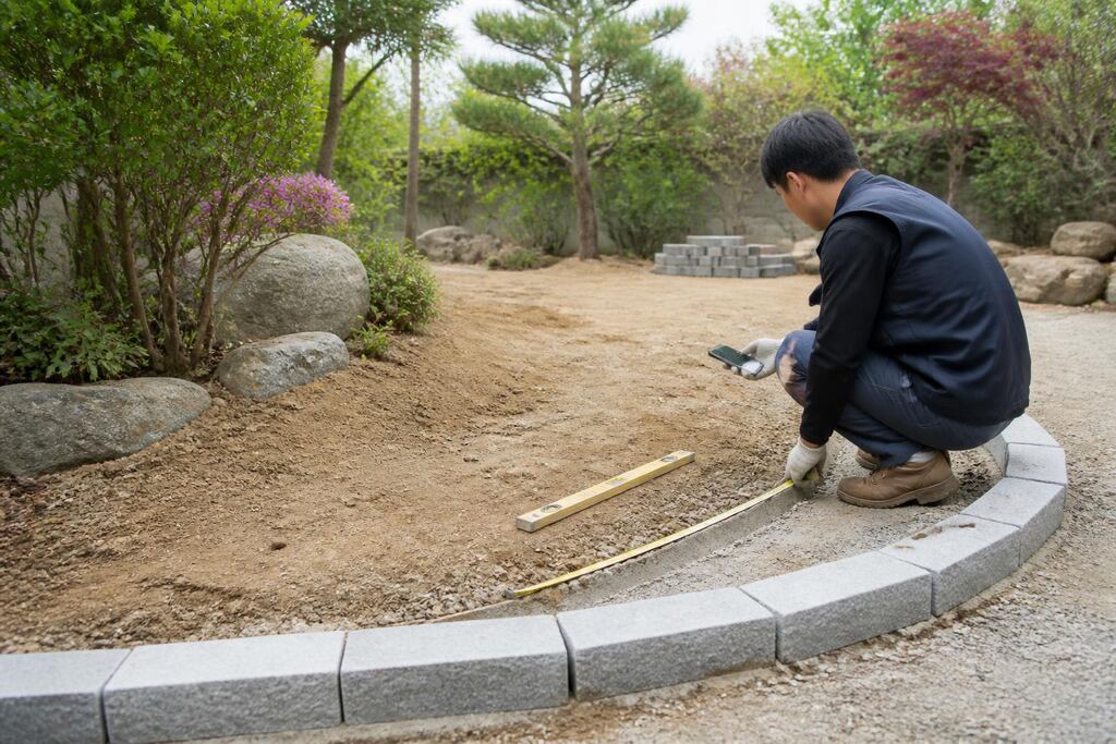 충남 조경석·경계석 시공 작업 범위와 현장 조건 이미지