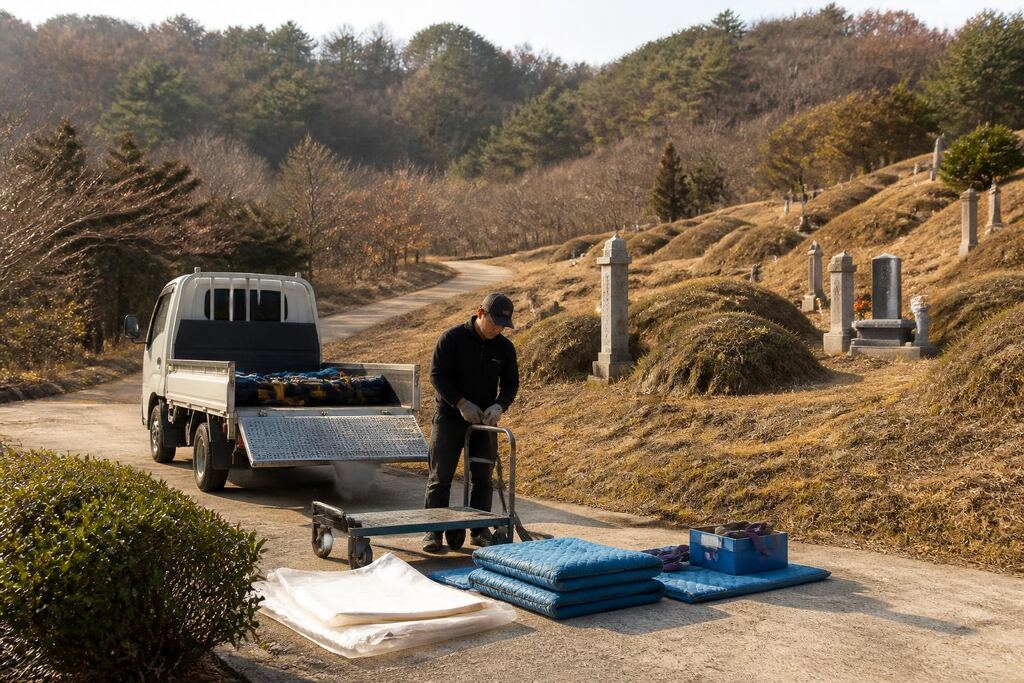 경남 묘지이장 작업 범위와 현장 조건 이미지