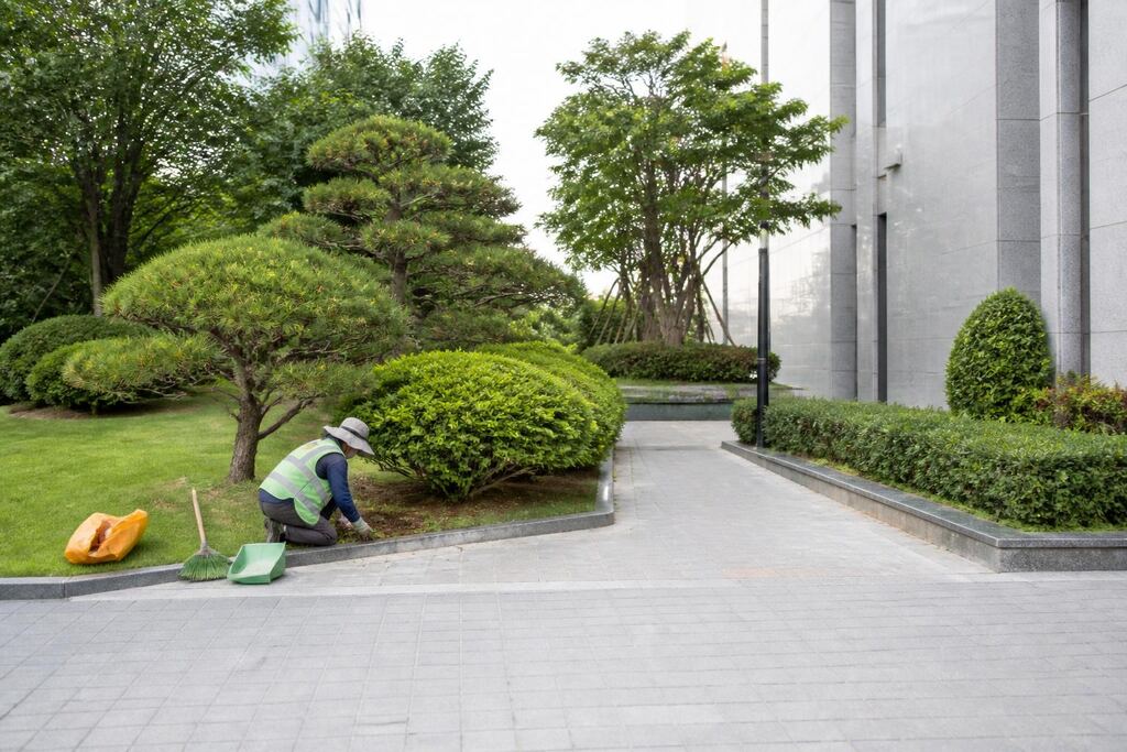 서울 중구 건물 외부 녹지관리 작업 범위와 현장 조건 이미지