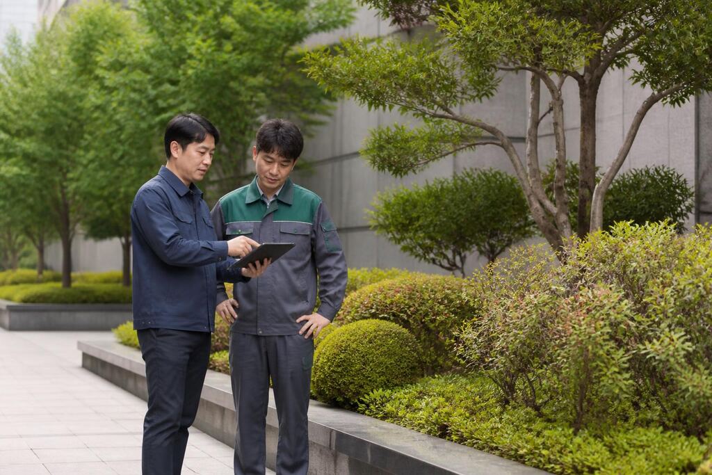 서울 성동구 건물 외부 녹지관리 작업 범위와 현장 조건 이미지