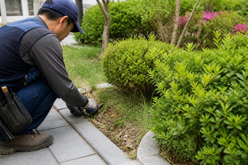 서울 강남구 건물 외부 녹지관리 작업 범위와 현장 조건 이미지