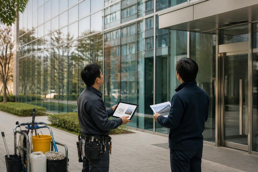 유리창청소 서비스 작업 범위와 현장 조건 이미지